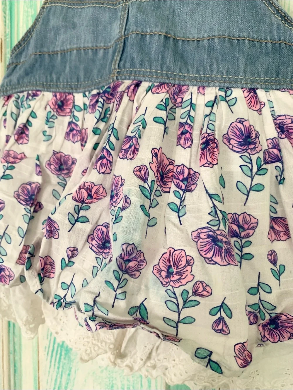Oshkosh B’Gosh Denim & Floral Baby Girl Overall Dress 24M
